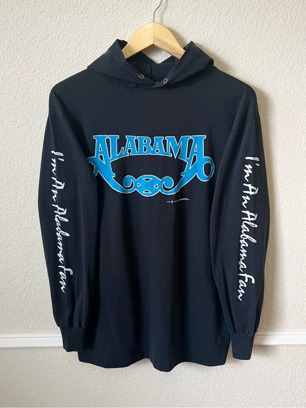 ALABAMA 1980s Vintage Long-Sleeve Single Stitch Hooded Band Shirt Large USA Made